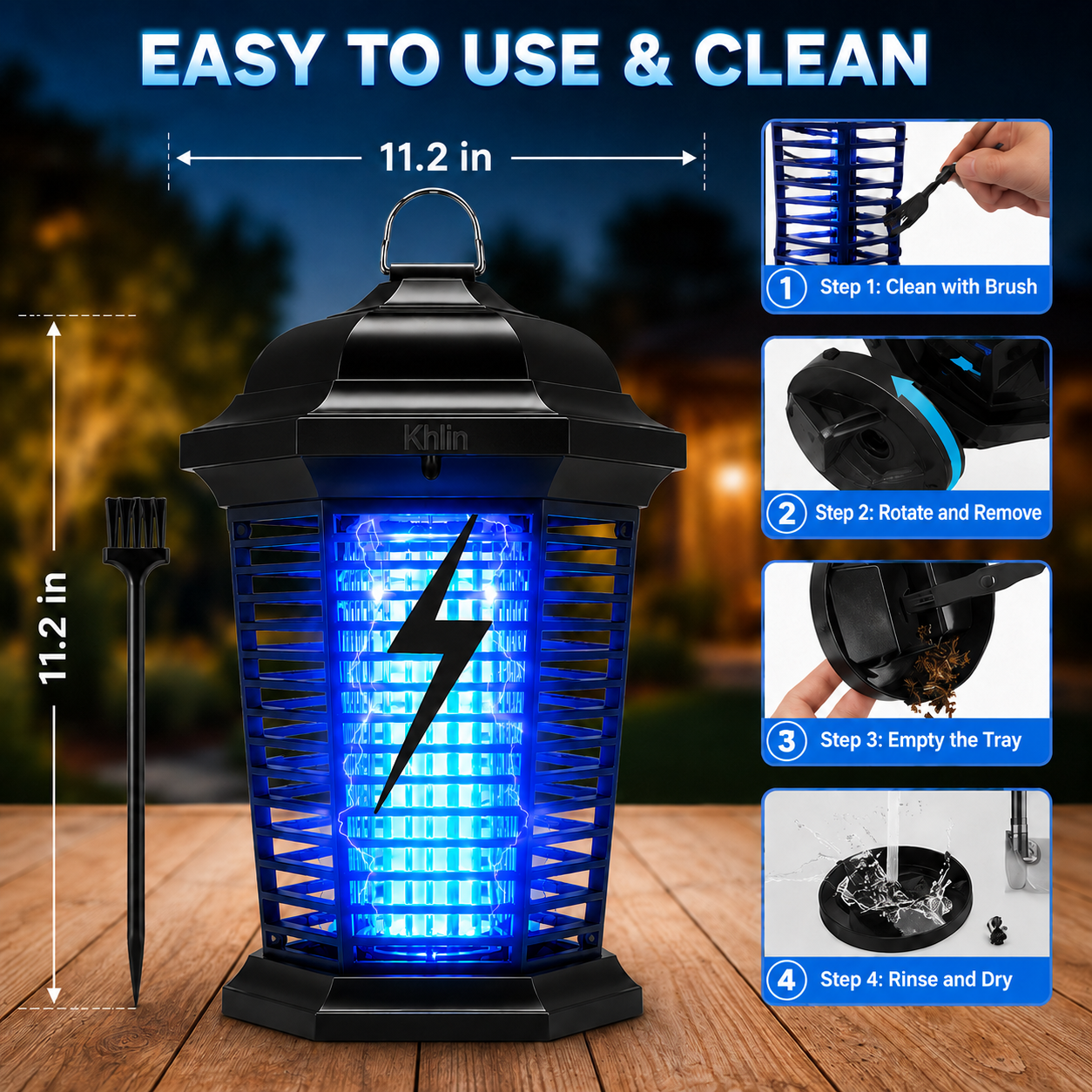 Khlin Outdoor Bug Zapper, 365nm UV Light Electric Insect Killer for Patio & Garden, 360° Flying Insect Attraction with Protective Grid, Easy-Clean Removable Tray, Hanging & Ground Stake Design for Mosquitoes, Flies, Gnats