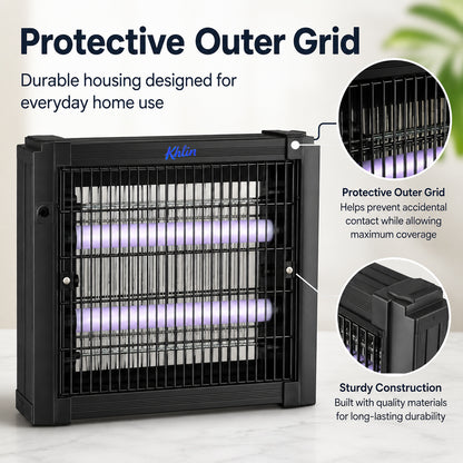 Khlin Bug Zapper Indoor, Electric Mosquito Killer with Dual UV Light Tubes, Compact Fly and Insect Zapper with Protective Outer Grid for Bedroom, Kitchen, Garage, Office and Patio