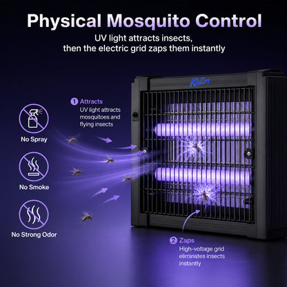 Khlin Bug Zapper Indoor, Electric Mosquito Killer with Dual UV Light Tubes, Compact Fly and Insect Zapper with Protective Outer Grid for Bedroom, Kitchen, Garage, Office and Patio