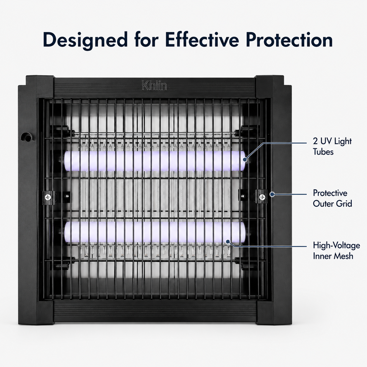 Khlin Bug Zapper Indoor, Electric Mosquito Killer with Dual UV Light Tubes, Compact Fly and Insect Zapper with Protective Outer Grid for Bedroom, Kitchen, Garage, Office and Patio
