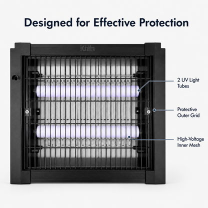 Khlin Bug Zapper Indoor, Electric Mosquito Killer with Dual UV Light Tubes, Compact Fly and Insect Zapper with Protective Outer Grid for Bedroom, Kitchen, Garage, Office and Patio