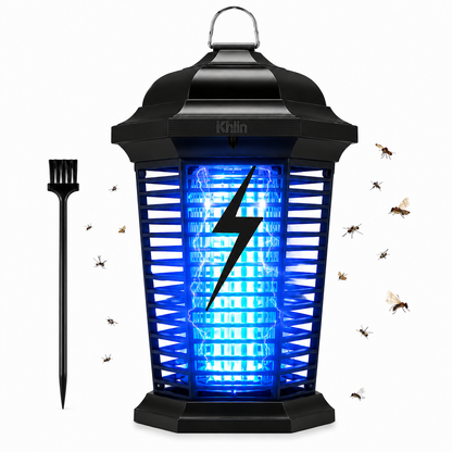 Khlin Outdoor Bug Zapper, 365nm UV Light Electric Insect Killer for Patio & Garden, 360° Flying Insect Attraction with Protective Grid, Easy-Clean Removable Tray, Hanging & Ground Stake Design for Mosquitoes, Flies, Gnats