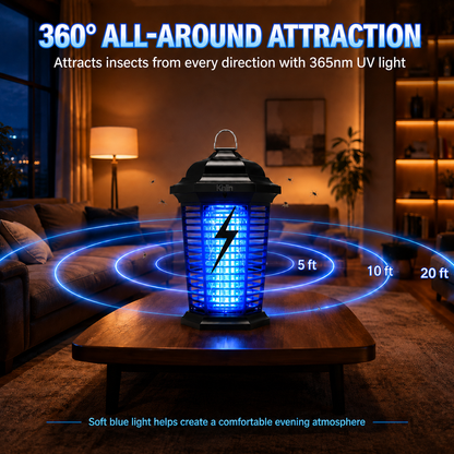 Khlin Outdoor Bug Zapper, 365nm UV Light Electric Insect Killer for Patio & Garden, 360° Flying Insect Attraction with Protective Grid, Easy-Clean Removable Tray, Hanging & Ground Stake Design for Mosquitoes, Flies, Gnats