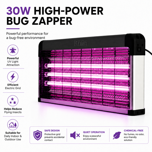 Khlin 30W Bug Zapper Outdoor & Indoor, High Power Electric Mosquito Zapper with UV Light, 4000V High Voltage Grid, Large Coverage Insect Killer for Patio, Garden, Garage, Bedroom, Fly Gnat Moth Trap