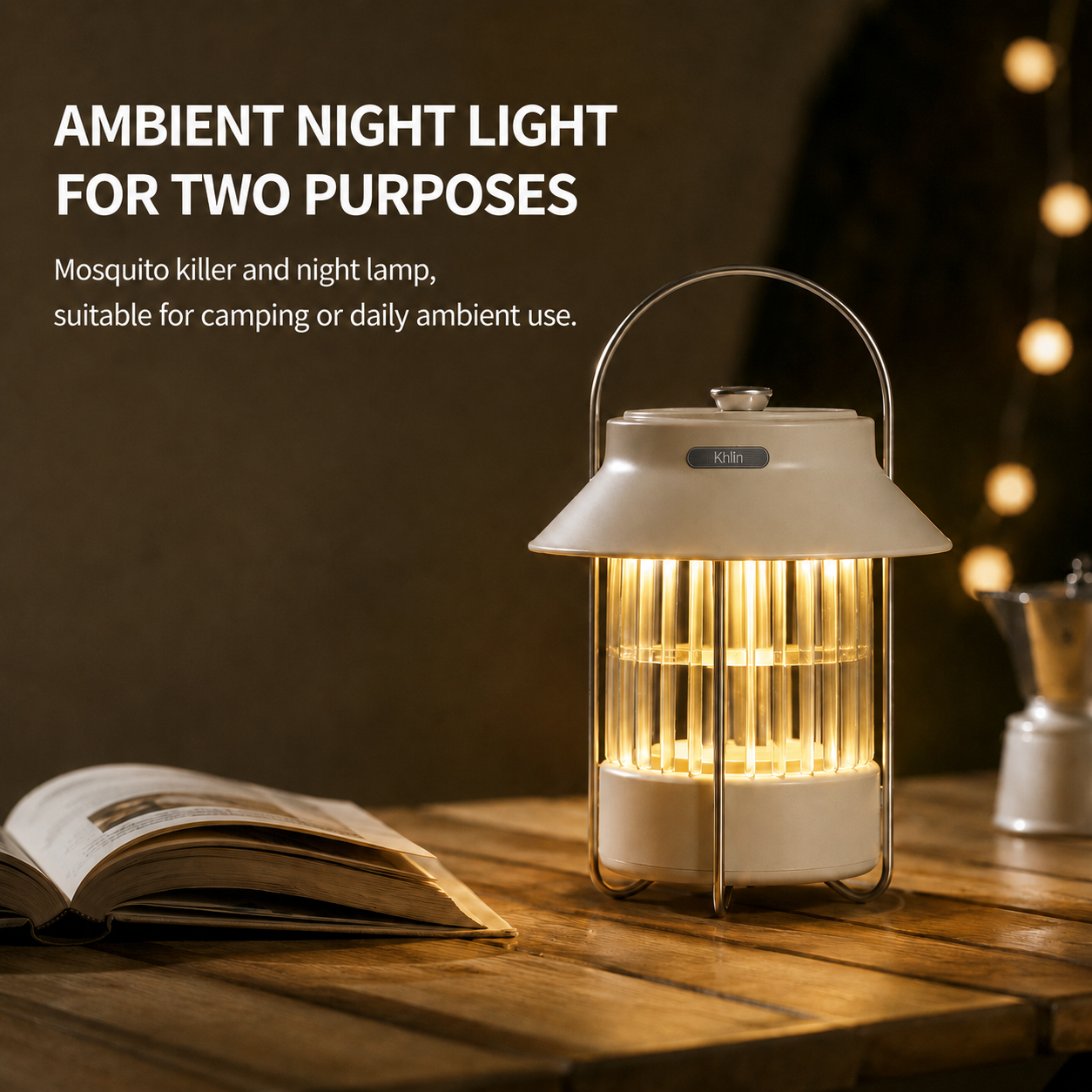 Khlin Mosquito Zapper Outdoor Indoor, 360° All-Around Bug Zapper with 365-395nm UV Light, Quiet Electric Insect Trap with Ambient Night Light, Portable Mosquito Killer Lamp for Camping, Patio, Bedroom, Garden